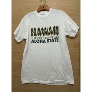 Hawaii Aloha State White Graphic T-Shirt Tultex Cotton Medium Souvenir‎ Tee